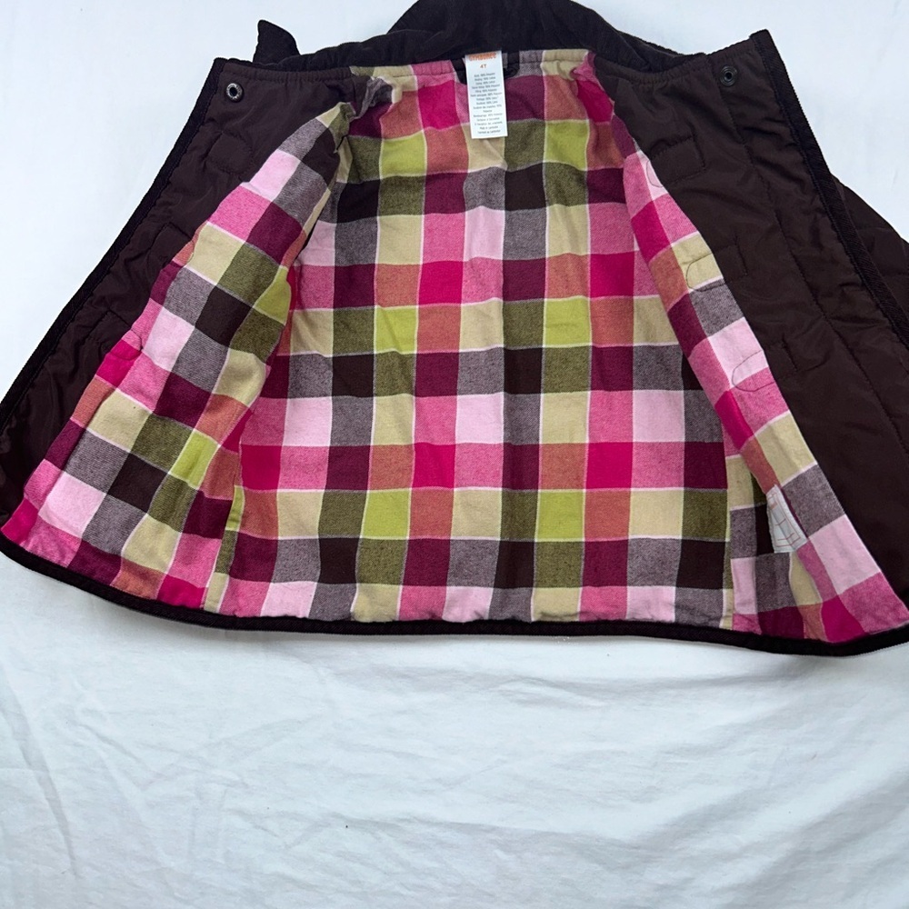 Gymboree Toddler Girls Quilted Jacket Size 4T Brown Plaid Lined Toggle Coat - Picture 10 of 11